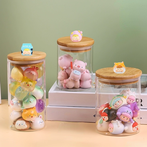 Glass Storage Container with Mystery Figure on Lid